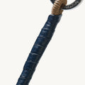 Denim Wish Seeds Charm with navy leather wrap and braided cord detail on silver ring.