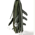 Songmont "Morning Dew in Paris" charm in forest green leather with clear crystal beads and leaf cut-outs.