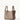 Songmont large leather bucket bag in taupe with double top handles and a minimalist design.