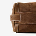 Large Yore Hobo Bag in Sandal Suede, showing cow suede texture, leather trim, and white stitching detail.
