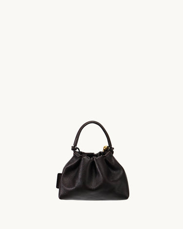 Dark brown leather Lucky Pouch Charm with drawstring closure and adjustable strap