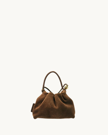 Brown cow suede leather Lucky Pouch Charm with adjustable strap.