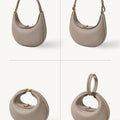 Textured leather Luna Bag in Cobble with gold hardware, shown from multiple angles with shoulder strap and handle options.