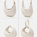 Eco Cloud vegan leather Luna Bag by Songmont with gold hardware, shown in multiple carrying styles.