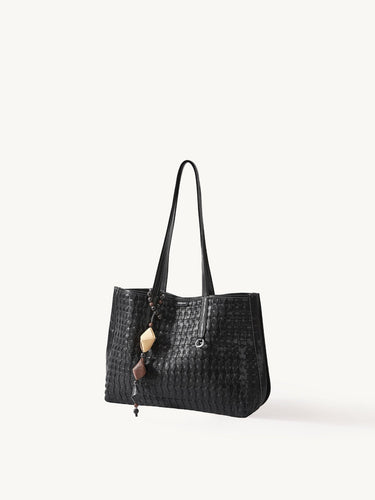 Black Medium Woven Shoulder Bag 