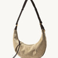 Large Luna Hobo Bag in Dune Suede with dark brown leather strap and details.