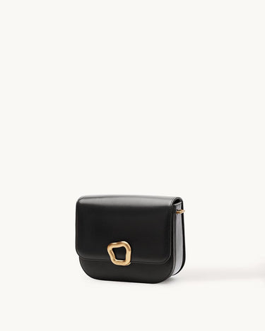Medium Reset Tofu Bag in Onyx black calf leather with gold Wonton ring closure