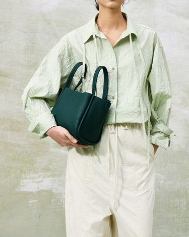 Medium Song Bag in Emerald green pebble-grain leather with dual top handles