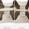 Medium Song Bag taupe: Original vs. New version interior strap and lock detail in full-grain leather.