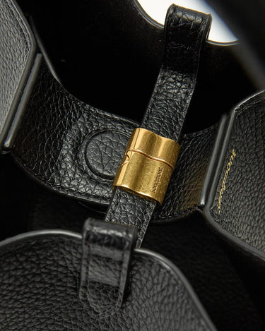 Medium Song Bag vegan leather in Eco Onyx with gold hardware and debossed Songmont logo