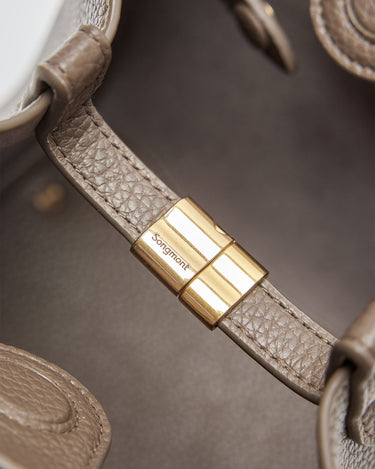Medium Song Bag in Eco Taupe vegan leather with gold Songmont logo clasp