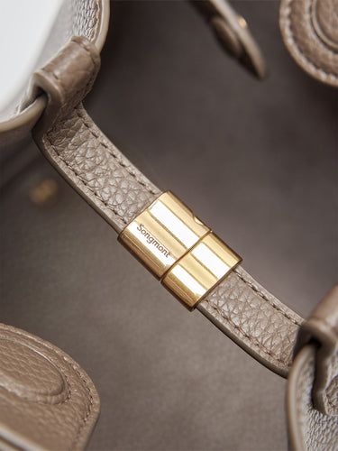 Medium Song Bag in Eco Taupe vegan leather with gold Songmont logo clasp
