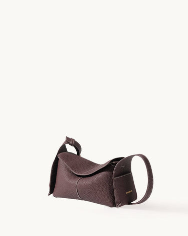 Burgundy Mini Drippy Roof Bag in textured full-grain leather with white stitching.