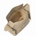 Mini Drippy Roof Bag in Cobble textured leather, showcasing structured interior and architectural design elements.