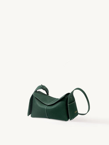 Emerald green Mini Drippy Roof Bag with textured leather and white stitching
