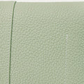 Pale green full-grain leather mini drippy roof bag with white stitching detail.