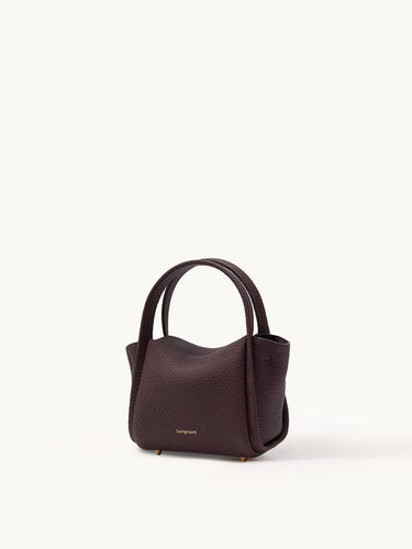Burgundy mini Songmont leather bag with dual handles and gold feet