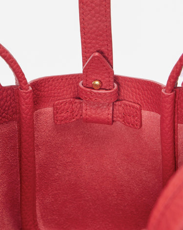 Red Mini Song Bag interior with full-grain leather and gold hardware detail.