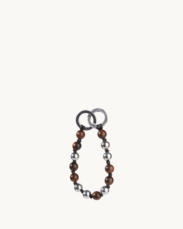 Sandalwood Peace Beads Charm with mixed wooden and silver beads on a keyring.