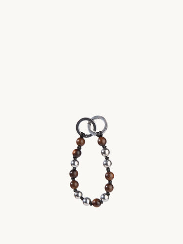 Sandalwood Peace Beads Charm with mixed wooden and silver beads on a keyring.