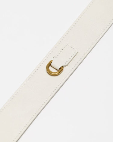 White leather strap with gold D-ring hardware, detail of Small Gather Bag Set