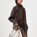 Small Gather Bag Set in Cloud color, featuring a gathered design and contrast tone leather accents.