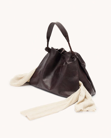 Ebony Small Gather Bag Set with adjustable handle and cream-colored scarf detail