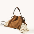 Ochre Suede Small Gather Bag Set, cow suede and full-grain leather, adjustable straps.