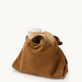 Ochre suede small gather bag set with straw hat and coffee cup