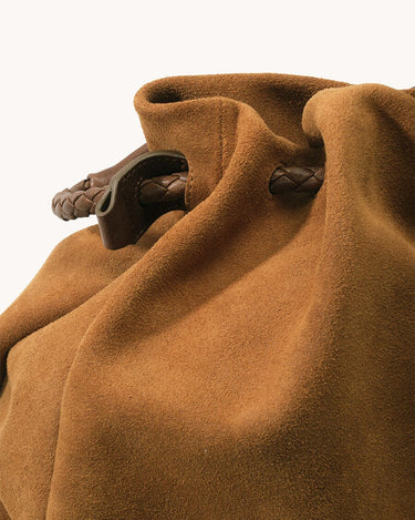 Ochre Suede Small Gather Bag Set with braided leather drawstring details