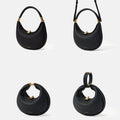Small Luna Bag in Onyx black full-grain leather, showcasing versatile carrying styles with gold hardware.