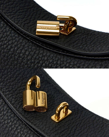 Small Luna Bag in Onyx featuring a gold-tone clasp with embossed Songmont logo.