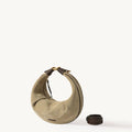 Medium Luna Hobo Bag in Dune Suede, featuring cow suede and leather details with an adjustable strap.