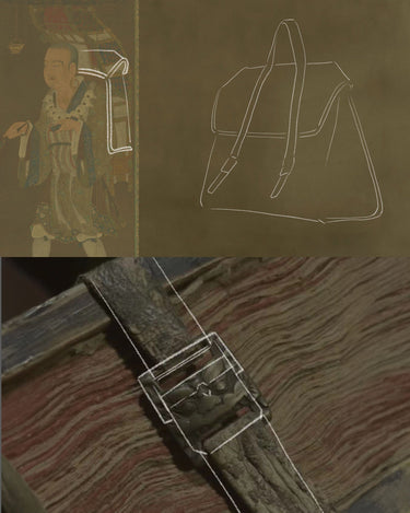 Small Shan Satchel Bag inspiration: monk's satchel and ornate buckle detail.