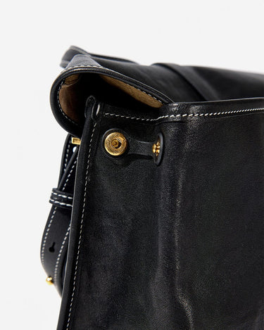 Black Small Shan Satchel Bag with gold hardware and detailed stitching