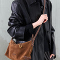 Small Yore Hobo Bag in Sandal Suede, a minimalist crossbody bag made of cow suede leather.