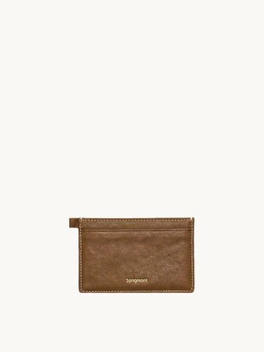 Yore Card Holder in brown vegetable-tanned leather with embossed Songmont logo.