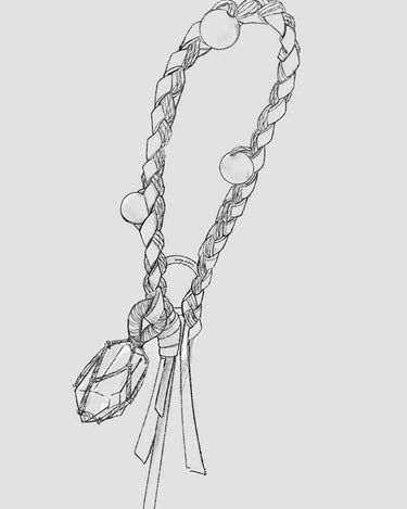 Tranquil Crystal Charm with braided leather, beads, and moonstone crystal pendant.