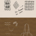 Yore Toast Bag design sketches: rows of Buddha figures, diamond pattern, abstract shapes, and the final tote bag.
